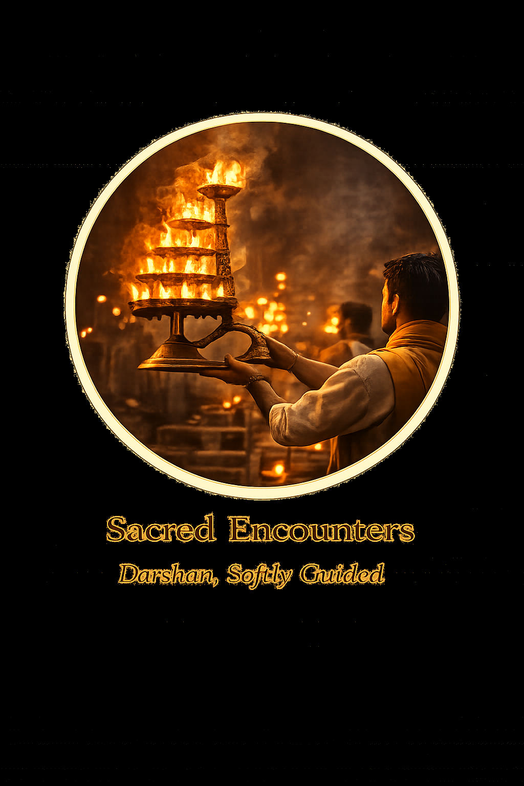 Sacred aarti in golden light — a riverfront luxury retreat near the holy river